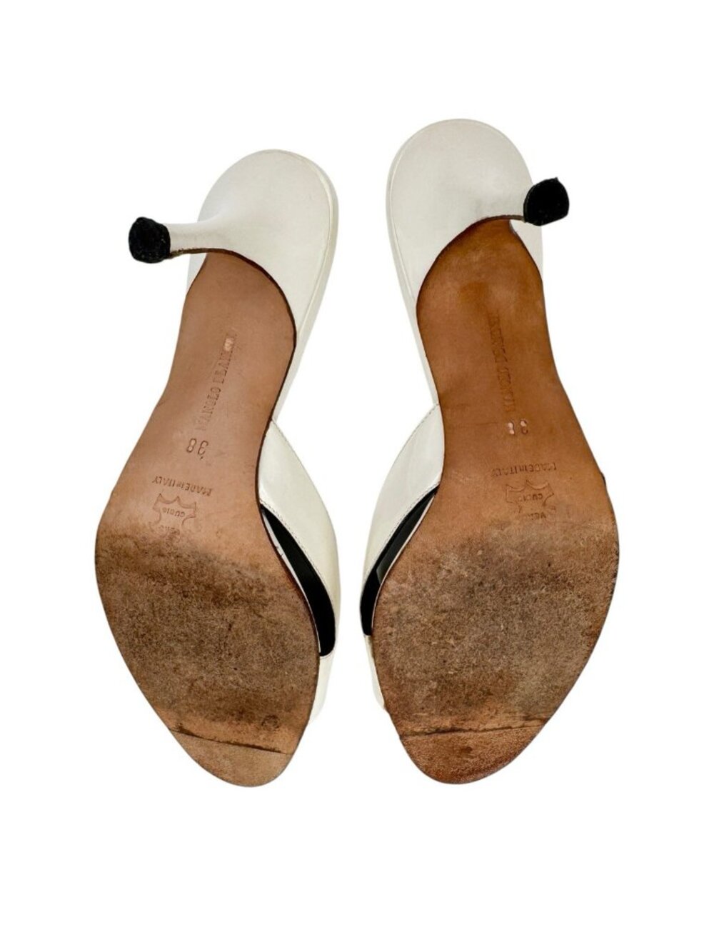 Manolo Blahnik Sz 38 White Patent Leather Mule Sandals Stiletto Slides - Picture 11 of 12
